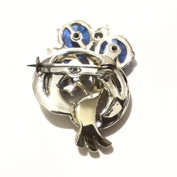 Vintage Silver Tone Blue Rhinestone Flower Bouquet Scatter Pin Brooch - Picture 6 of 6